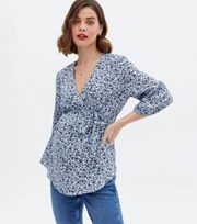 New Look Maternity Blue Ditsy Floral Crepe Wrap Blouse
